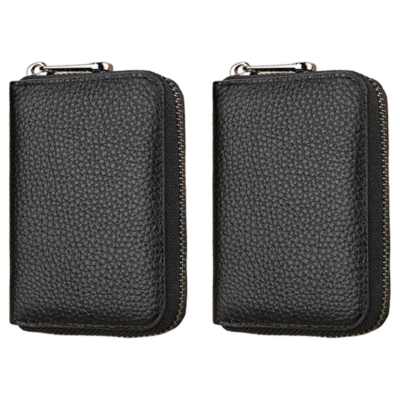 Black RFID unisex wallet with zipper and card holder, compact and elegant design, made by Corporación Turística.