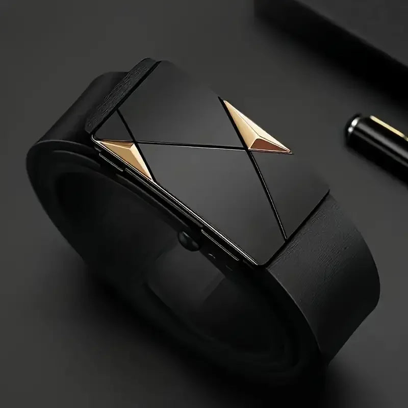 Automatic men's leather PU belt by Corporación Turística, gold-tone buckle, 120cm, stylish and elegant accessory for all occasions.