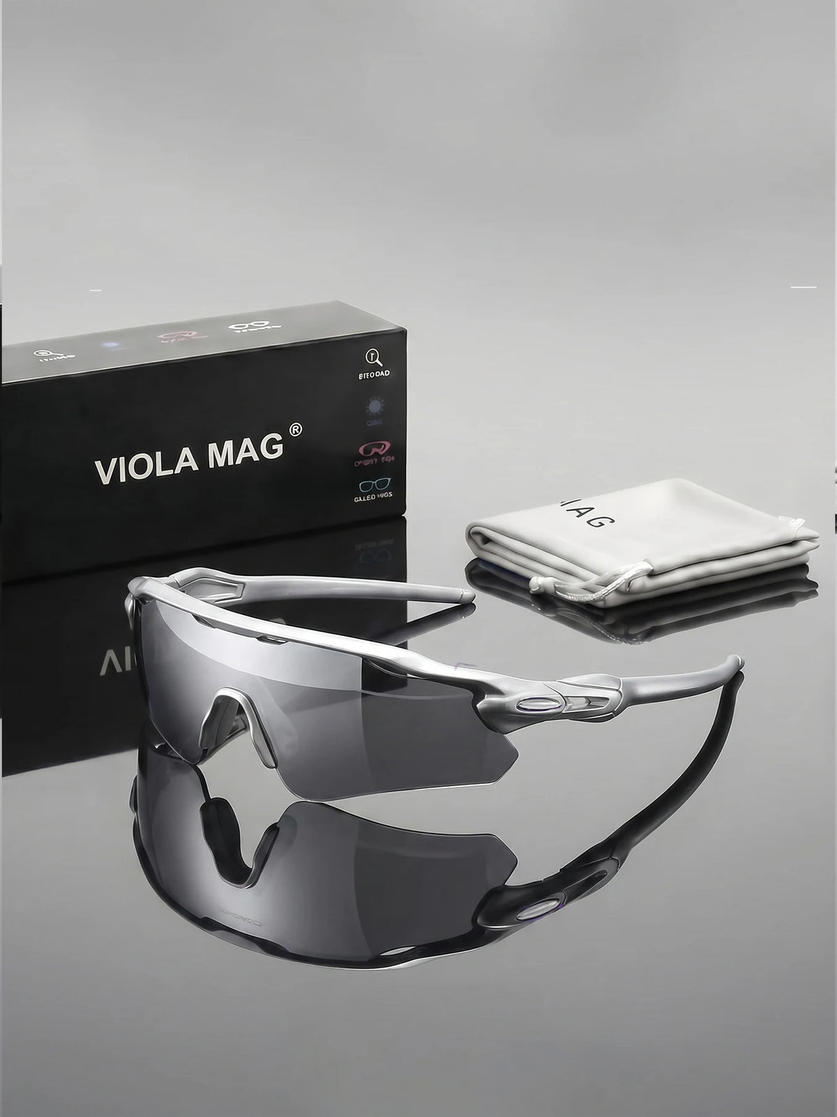 Unisex purple sunglasses with mirrored lenses and medium frame, stylish daily accessory from Corporación Turística.