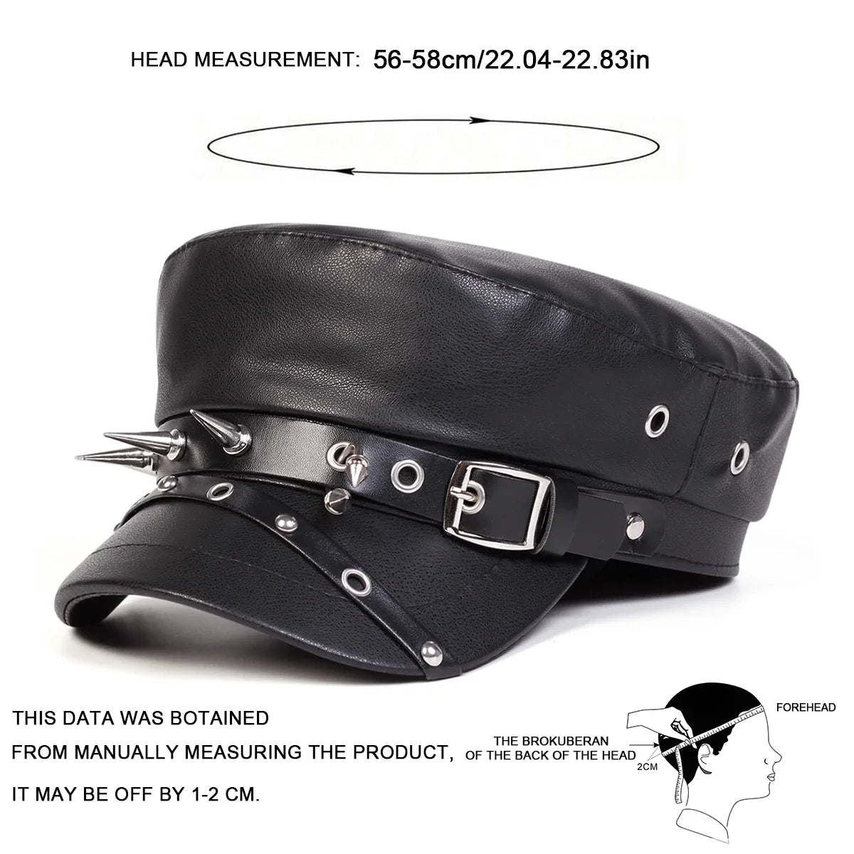 Unisex black leather sailor cap, captain military style boina for spring and fall, made by Corporación Turística.