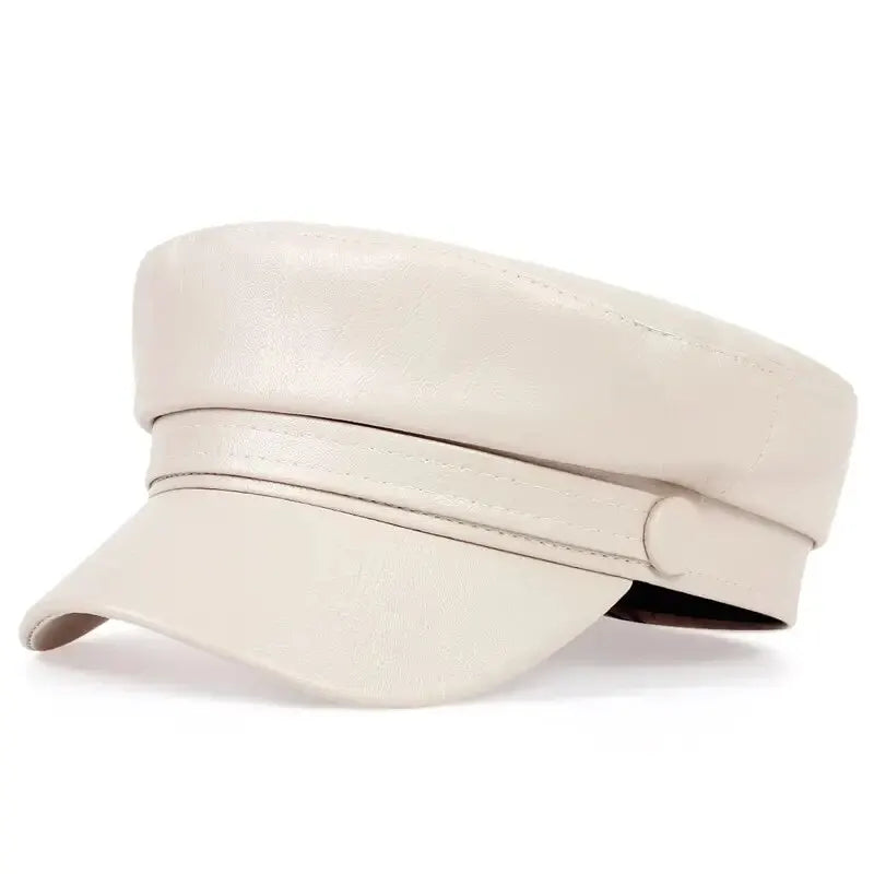 Black synthetic leather hip hop cap for adults, casual style, suitable for spring and fall seasons.