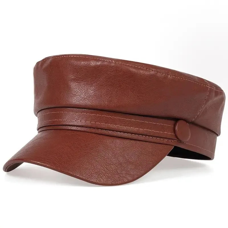 Black synthetic leather hip hop cap for adults, casual style perfect for spring and fall, from Corporación Turística.