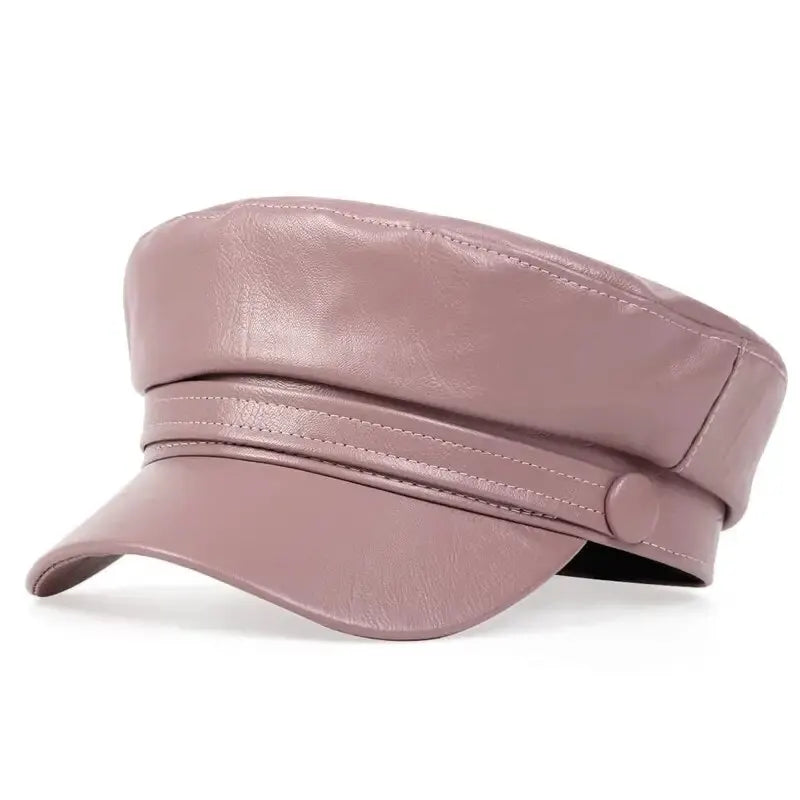 Black synthetic leather hip hop cap for adults, casual style suitable for spring and fall seasons.