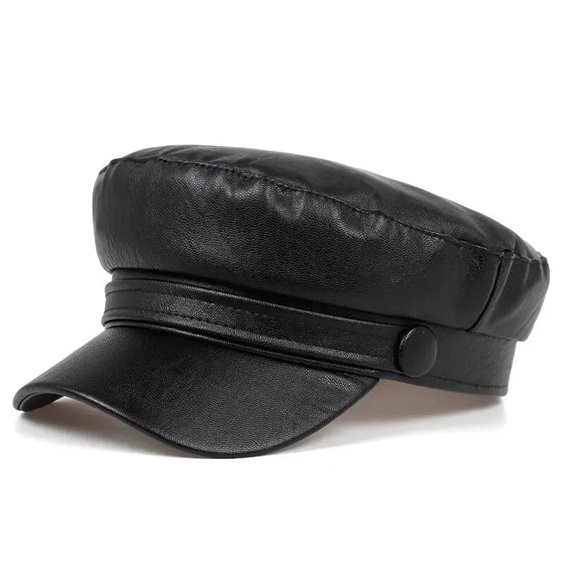 Black synthetic leather hip hop cap for adults, casual style, perfect for spring and fall, from Corporación Turística.