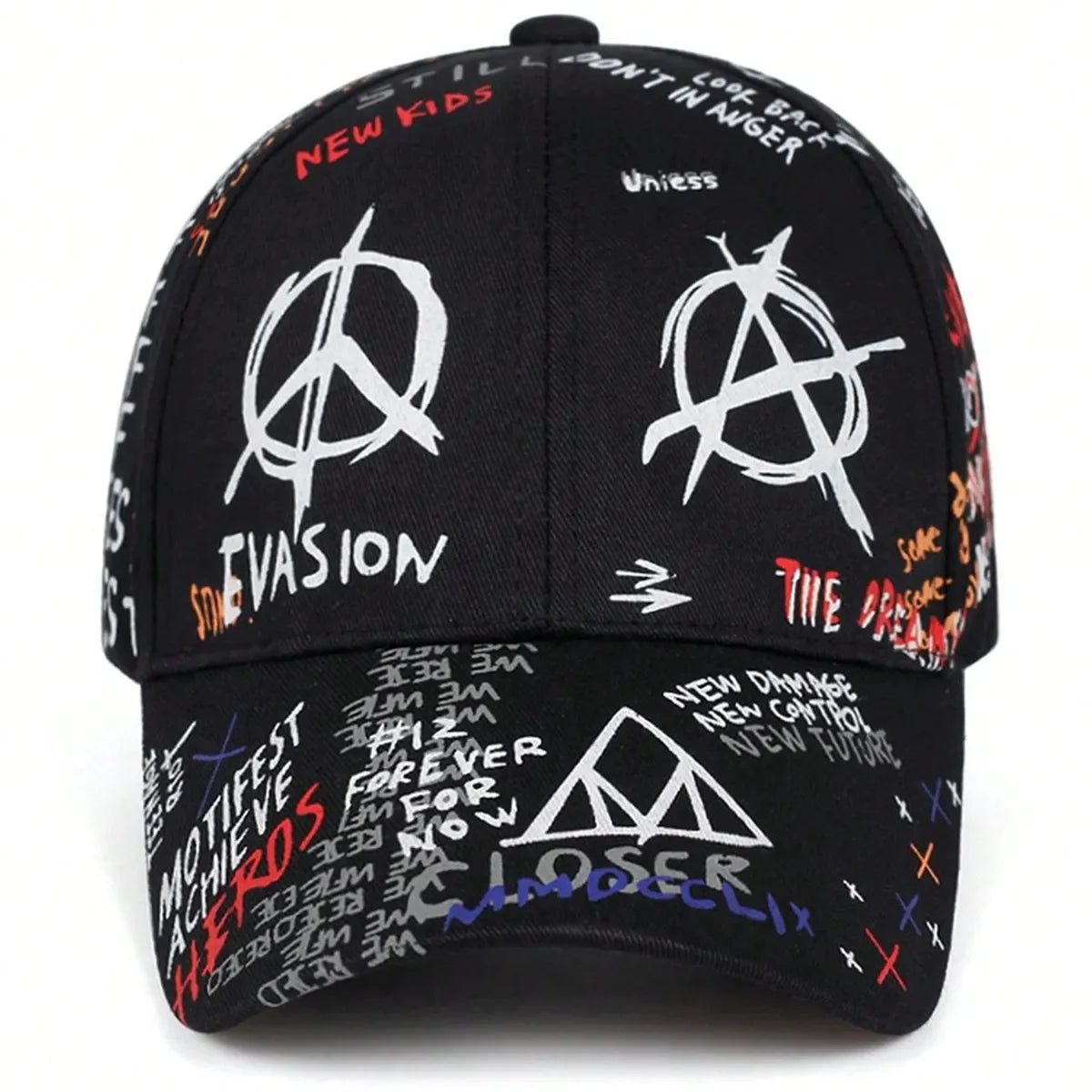 Colorful graffiti unisex adjustable baseball cap by Corporación Turística, casual sun hat for spring and fall.