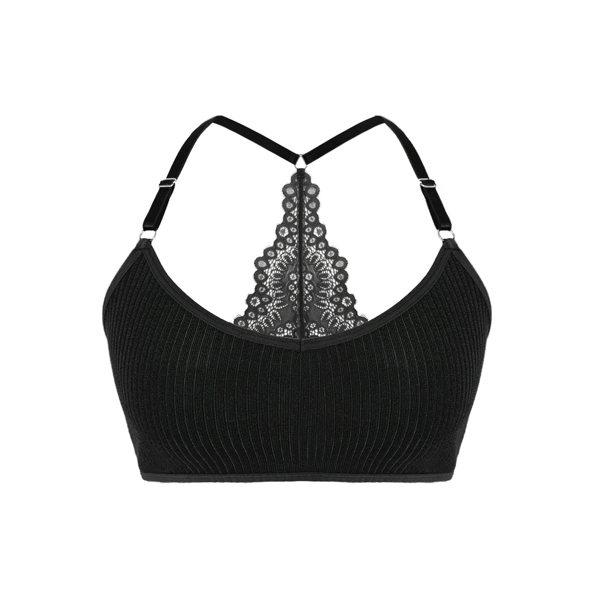 Black women's sexy ribbed lingerie top with adjustable straps, designed for a stylish and comfortable fit.