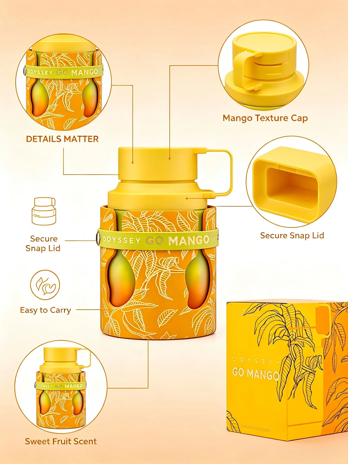 Armaf Odyssey Go Mango Tropical Collection Eau de Parfum by Corporación Turística, featuring a vibrant yellow bottle.