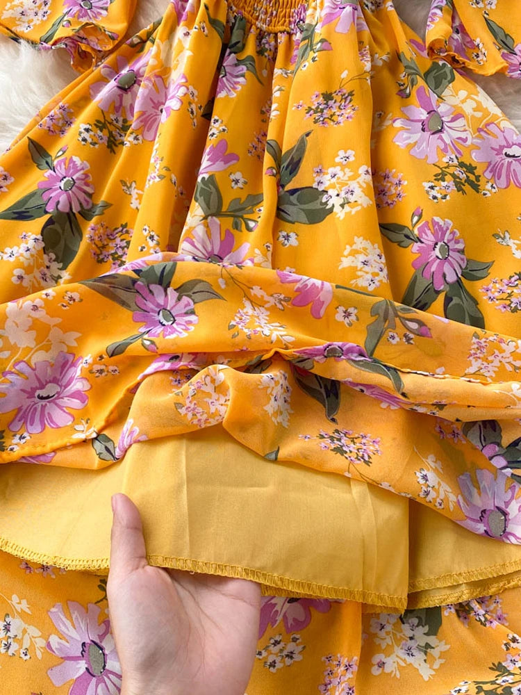 Yellow women's dress by YuooMuoo featuring a stylish, comfortable design, perfect for casual or semi-formal occasions.