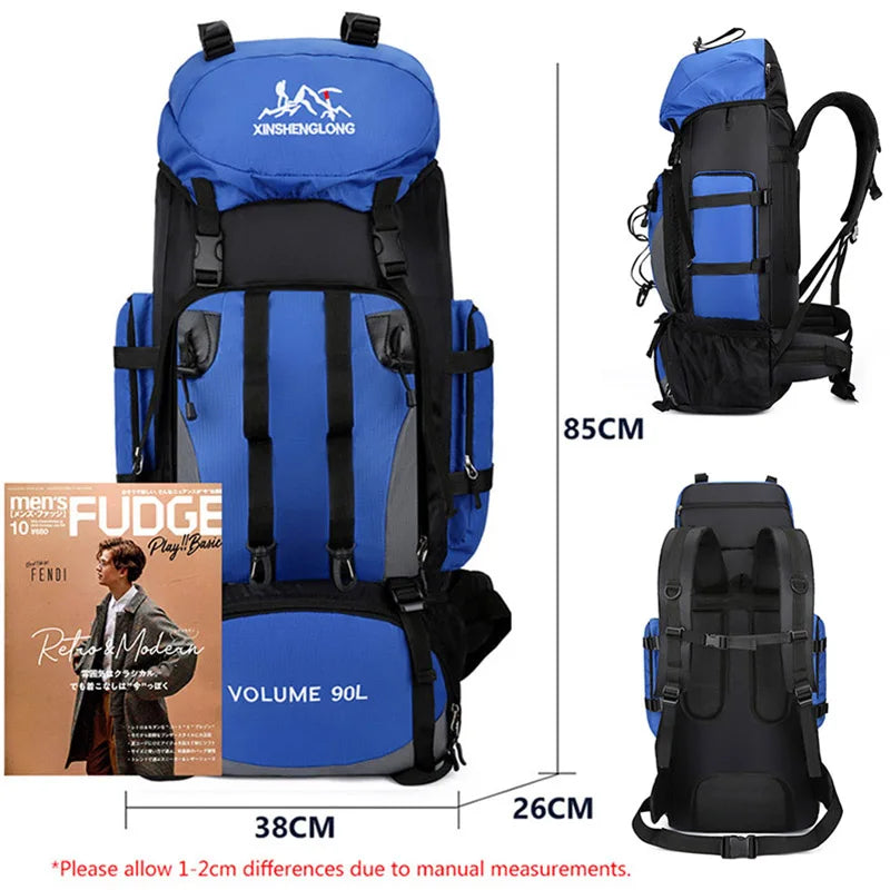 90L waterproof hiking and camping backpack by Corporación Turística, rugged design with multiple compartments.