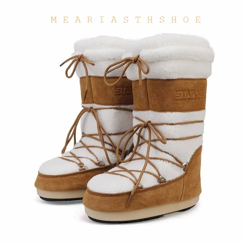 Women's snow boots with thick soles and synthetic leather from Corporación Turística, shown in a close-up image.