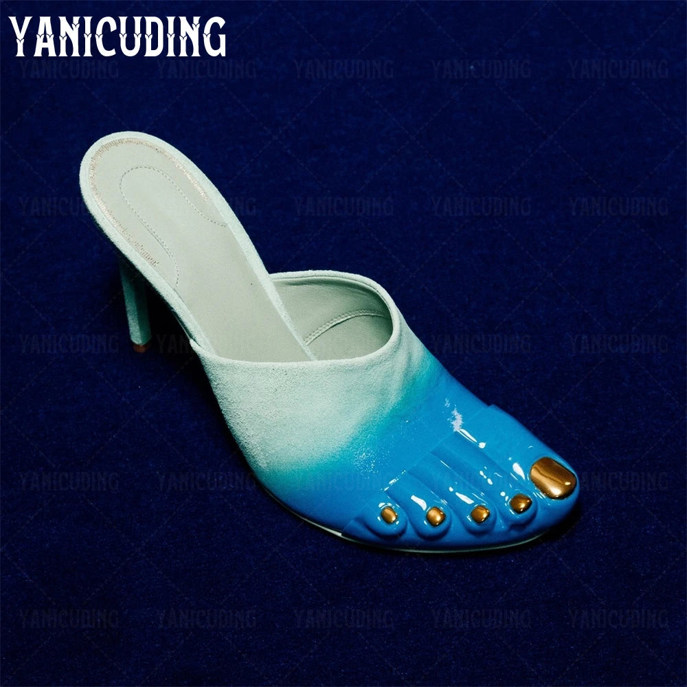 Turquoise gradient effect suede mules by Corporación Turística, painted design, stylish and comfortable women’s footwear.