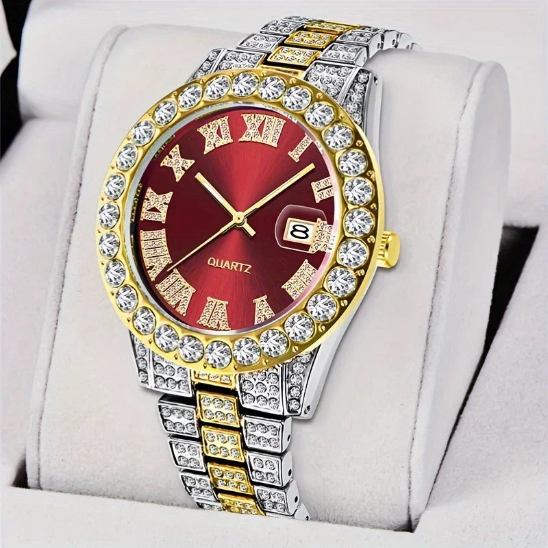 Blue sky dial quartz watch with imitation diamonds from Corporación Turística, featuring a stylish and elegant design.