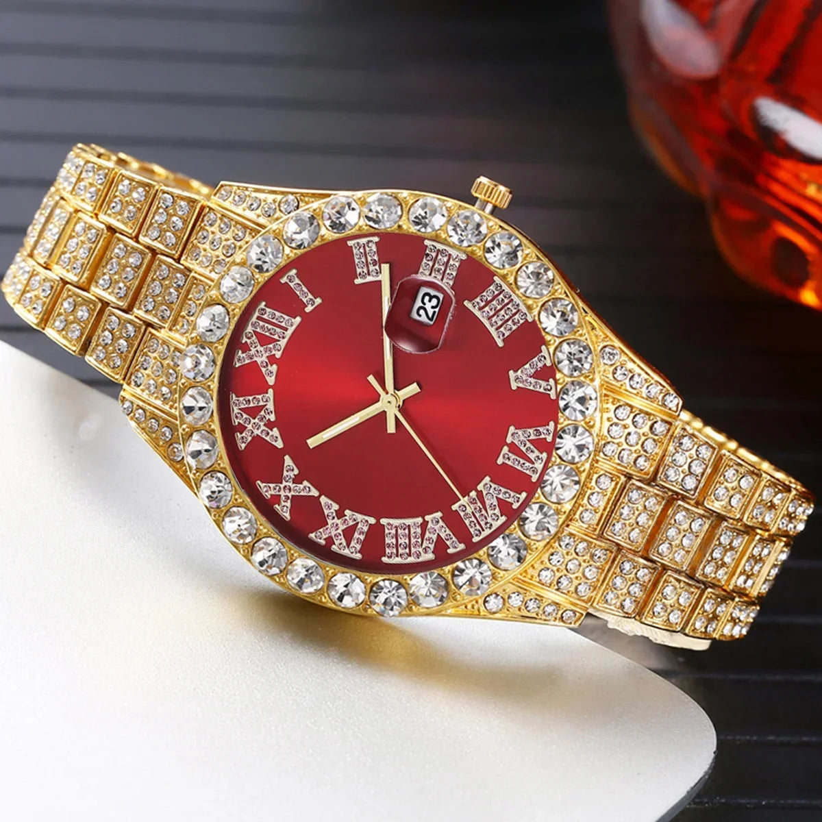 Blue sky quartz watch by Corporación Turística with imitation diamonds and chronograph features, stylish and elegant accessory.