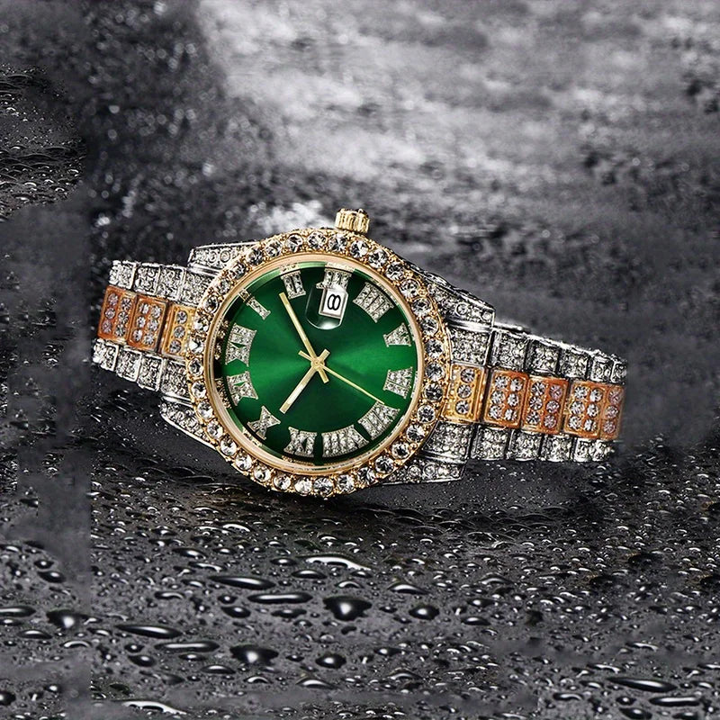Blue sky-colored quartz watch by Corporación Turística with imitation diamonds and chronograph features.