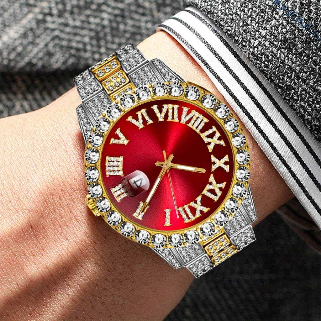 Blue sky quartz watch with imitation diamonds and chronograph features by Corporación Turística.