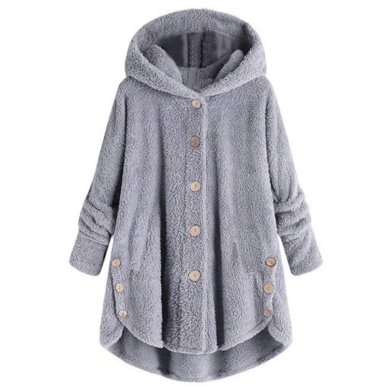 Light blue women's autumn winter coat with solid buttons, stylish and warm, by Corporación Turística.