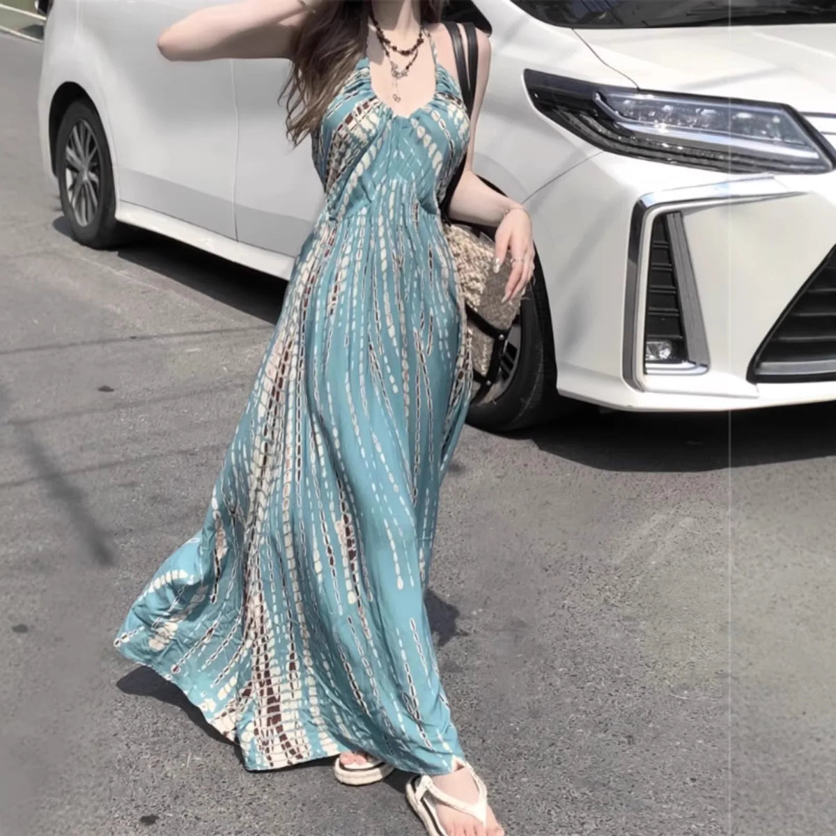 Blue sky bohemian summer dress for women by Corporación Turística, lightweight and flowy with a relaxed, stylish fit.