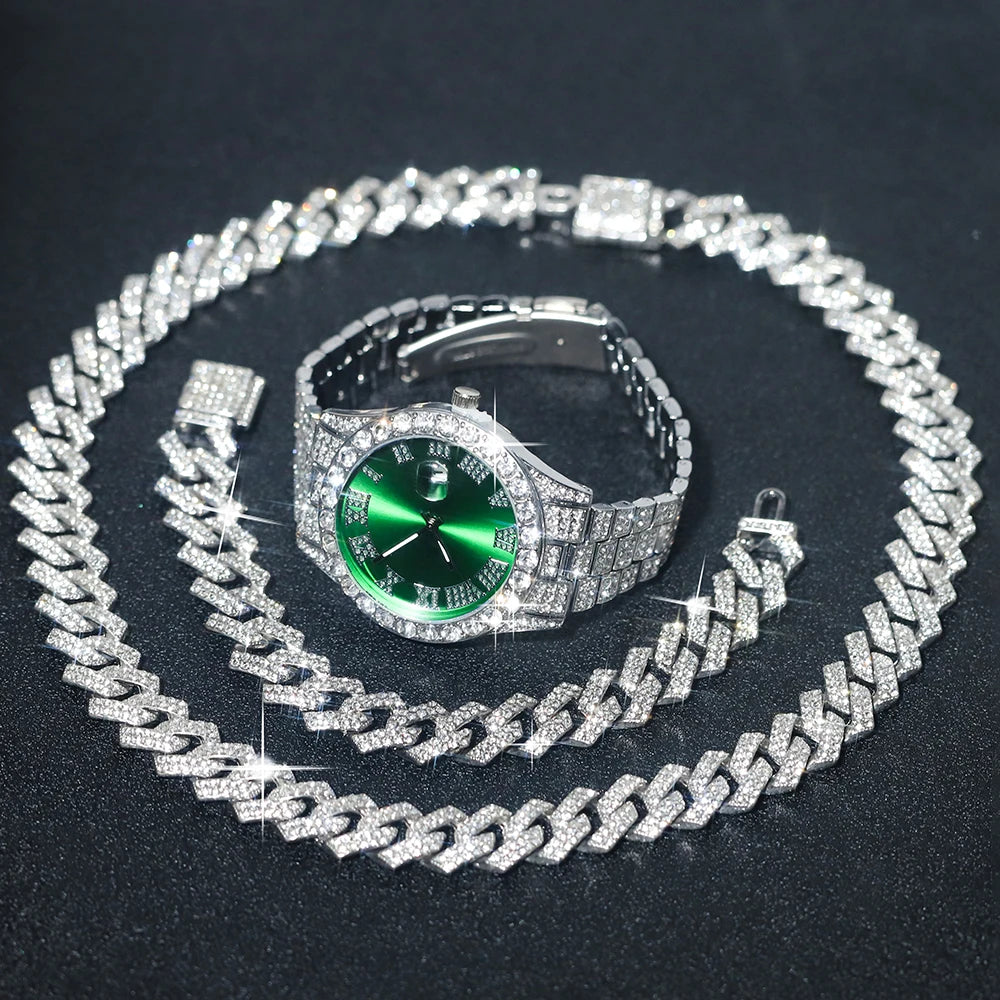 Silver men's watch with diamond accents from Corporación Turística, featuring a sleek blue strap and elegant design.