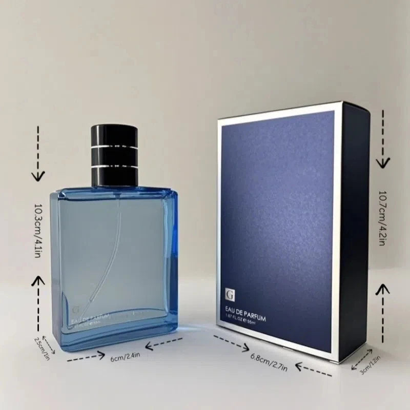 Eau de Parfum para Hombre 55ml en spray de Corporación Turística, con frasco azul y diseño fresco.