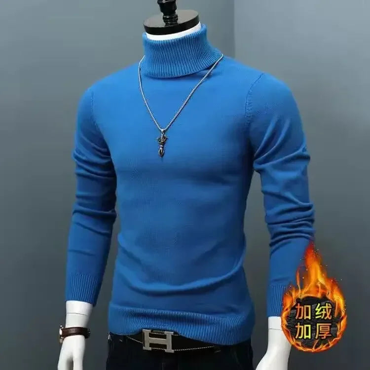 Blue thick and warm men's winter sweater by Corporación Turística, shown in size 3XL on a male model.