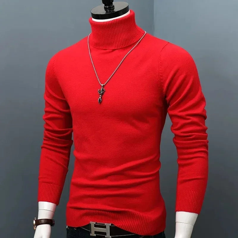 Blue thick and warm men's winter sweater, oversized fit, showing the cozy knit texture and casual style.