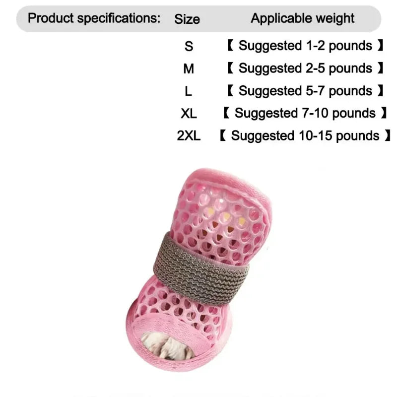 Four pairs of breathable mesh dog shoes in blue from Corporación Turística, designed for small dogs.