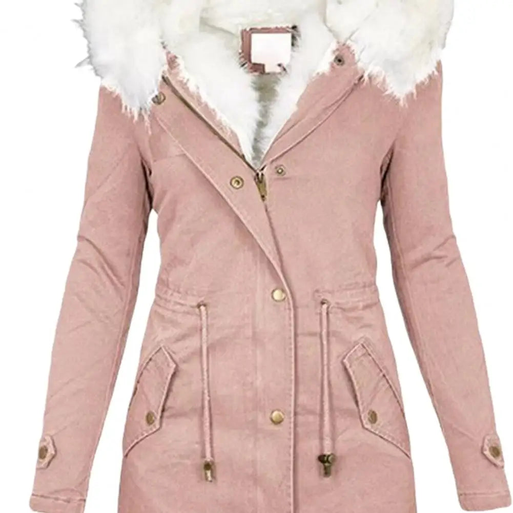 Blue women's thick cotton coat and wool jacket by Corporación Turística, showcasing cozy fabric and stylish design.