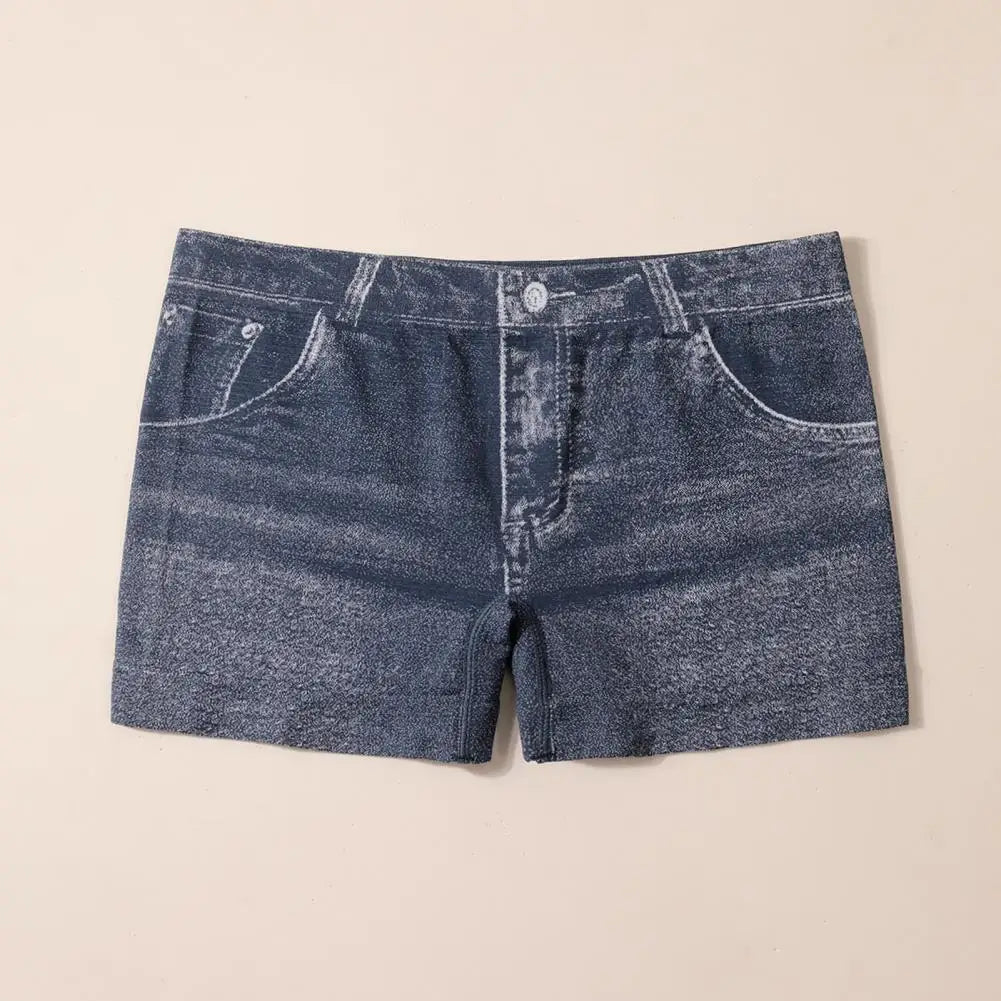 Blue denim imitation short leggings for women, size XXL, from Corporación Turística, shown on a model.
