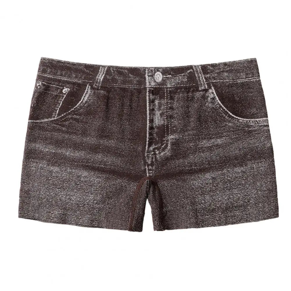 Blue denim-style imitation mini leggings for women, featuring a fitted design, by Corporación Turística.