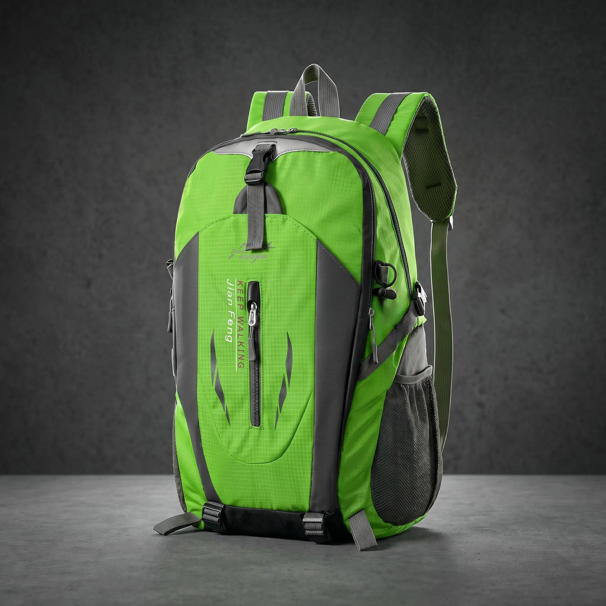 Blue hiking backpack from Corporación Turística, waterproof outdoor hiking bag with multiple compartments and sturdy straps.