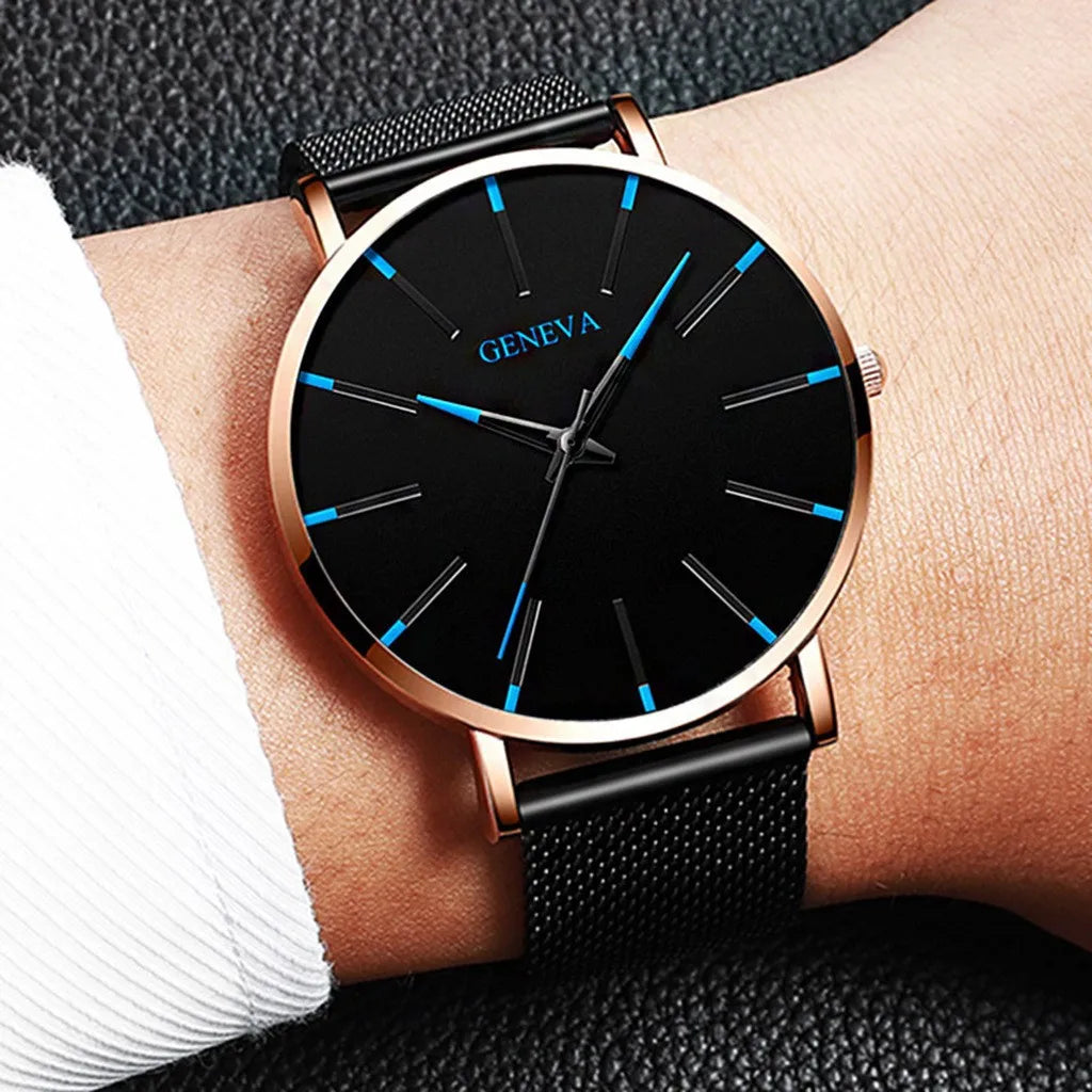 Elegant men's ultrathin quartz watch by Corporación Turística featuring a sleek design and blue dial.