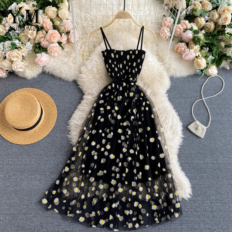 Blue YuooMuoo Korean fashion Margarita floral print dress, size one, featuring vibrant flower patterns and a stylish fit.