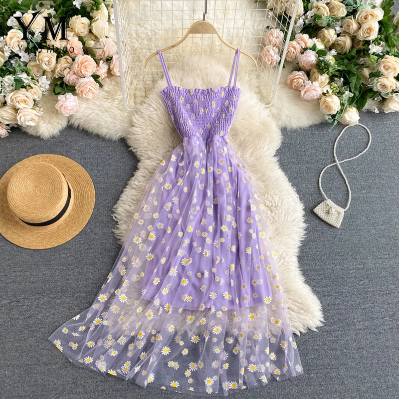 Blue YuooMuoo Korean fashion Margarita floral print dress, lightweight and stylish, perfect for casual or summer wear.