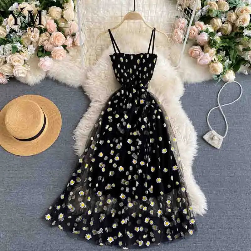 Blue YuooMuoo Korean fashion Margarita floral print dress with a flowy silhouette, perfect for casual or semi-formal wear.
