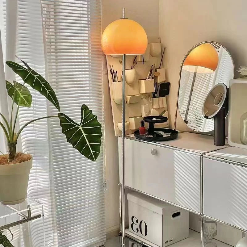 Retro crystal orange floor lamp with LED lighting, stylish and modern design, ideal for contemporary living spaces.