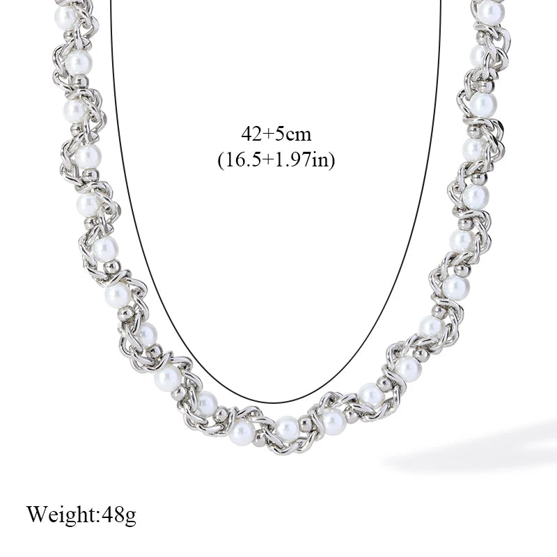 EILIECK pearl necklace and bracelet set with silver chain, elegant jewelry with white pearls, crafted by Corporación Turística.