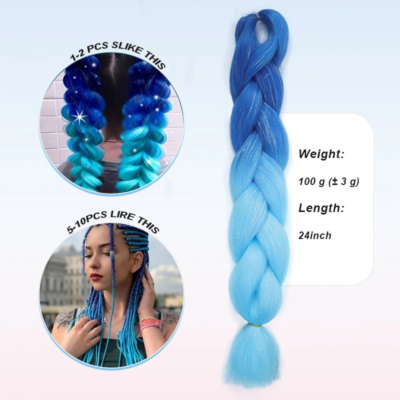 Colorful rainbow synthetic hair extensions with shine, designed for vibrant hair styling and easy attachment.