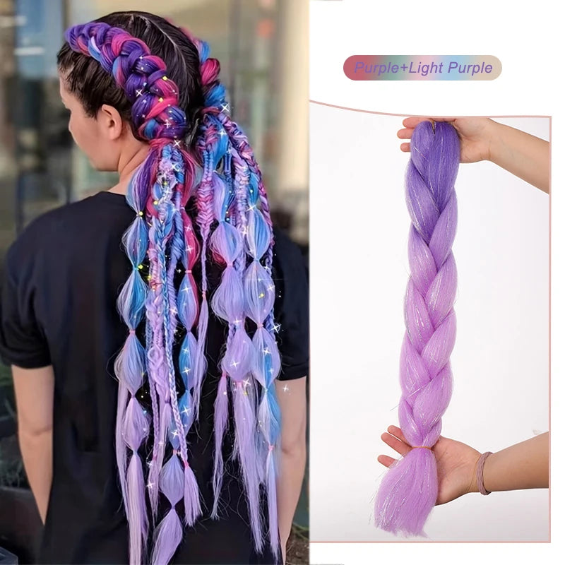 Colorful synthetic rainbow hair extensions from Corporación Turística, with shiny, vibrant strands for a bold, playful look.