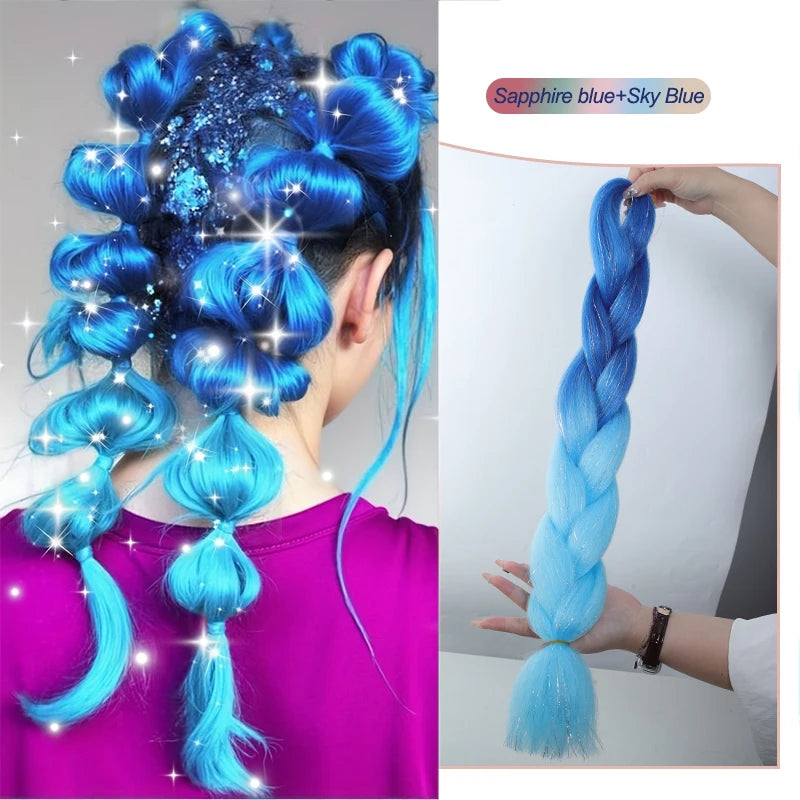 Rainbow shine synthetic hair extensions from Corporación Turística, 24 inches long, with vibrant, glossy rainbow-colored strands.