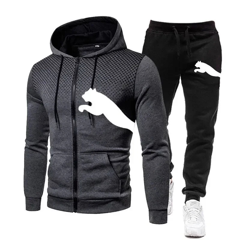 Gray hoodie sweatshirt set by Corporación Turística, featuring a cozy hood and casual fit, shown on a mannequin.
