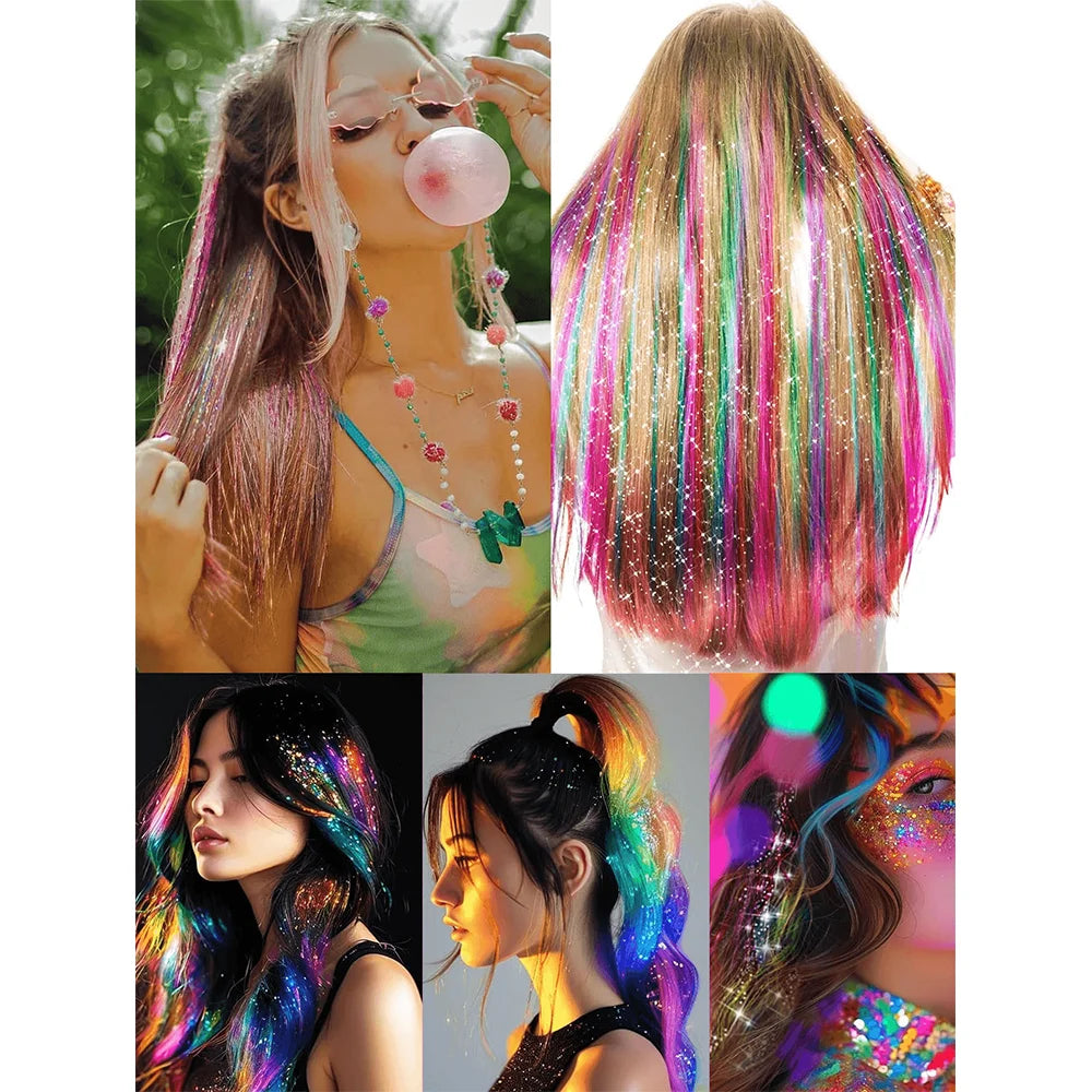 20-inch synthetic fairy hair extension kit featuring shiny, colorful strands for a playful, magical look.