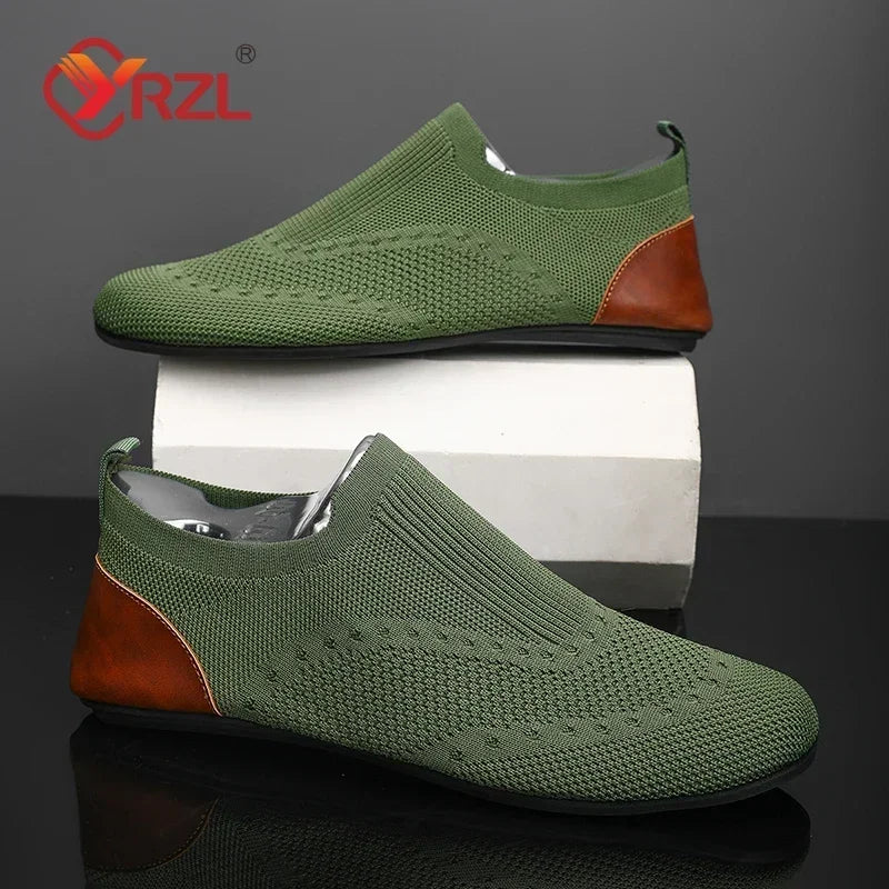 Beige YRZL moccasins for driving, soft leather slip-on shoes for men, featuring comfortable design and stylish look.