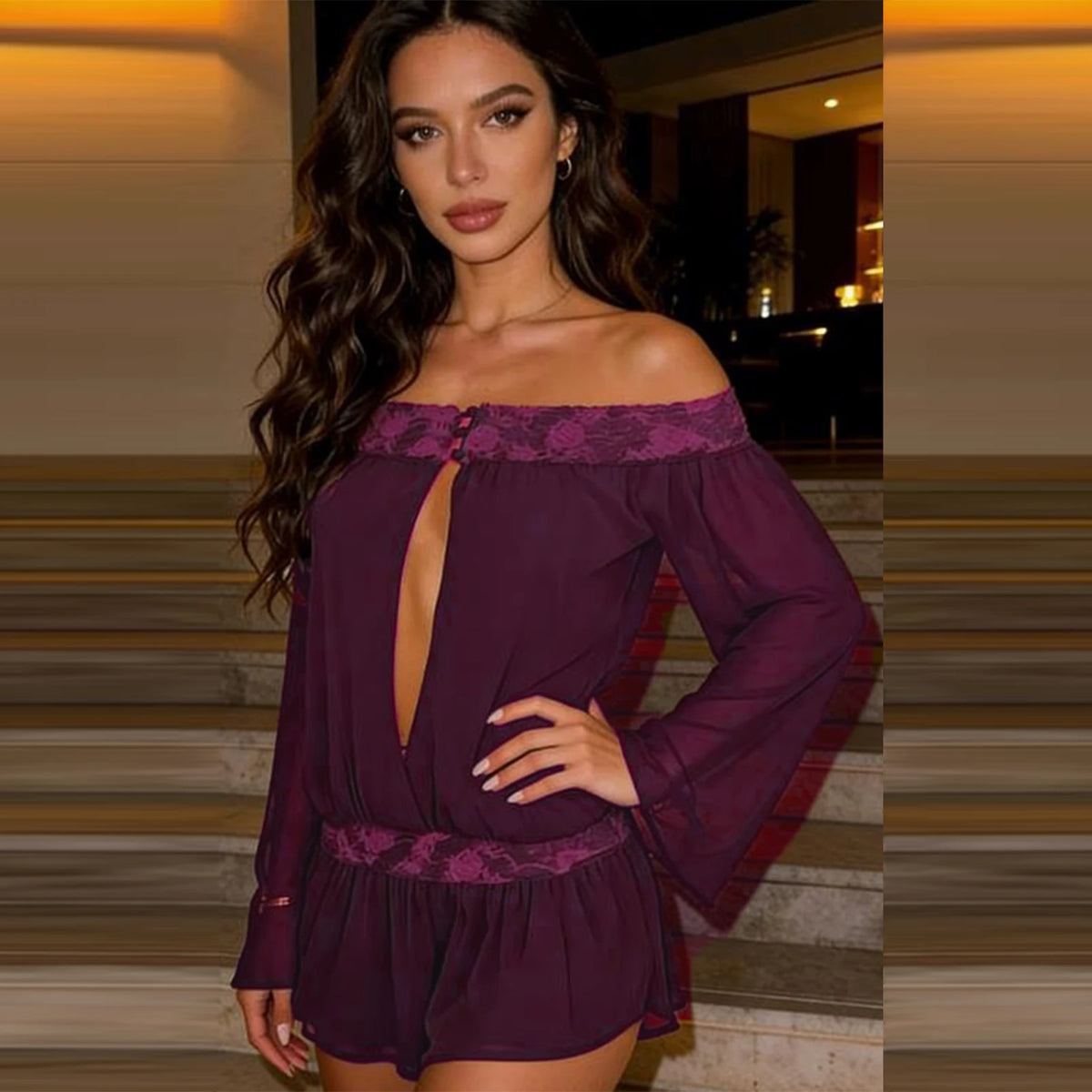 Beige women's off-shoulder romper by Corporación Turística featuring a stylish overalls design and modern fit.