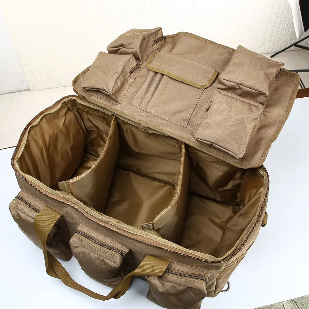 55L canvas travel bag by Corporación Turística, lightweight camping backpack with durable nylon material and multiple compartments.