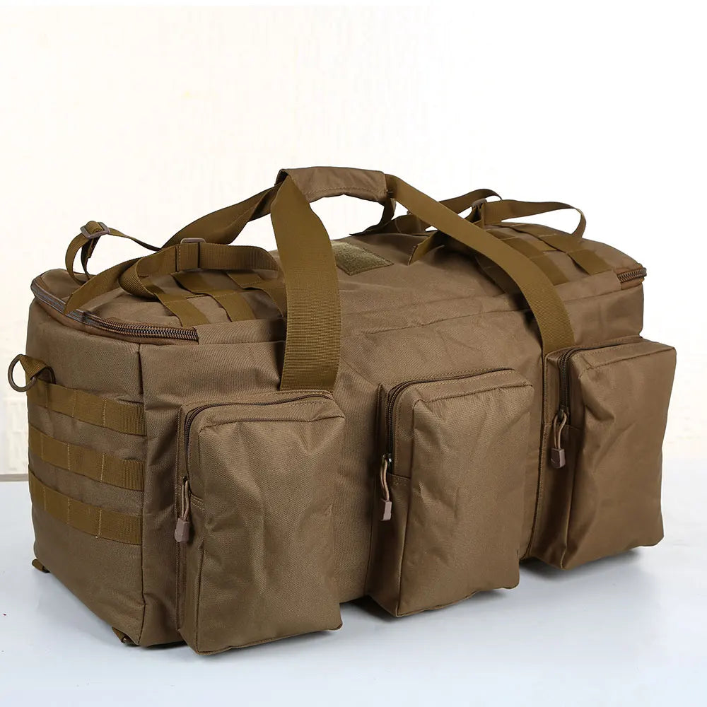 55L canvas travel bag from Corporación Turística, versatile camping backpack with durable design for outdoor adventures.