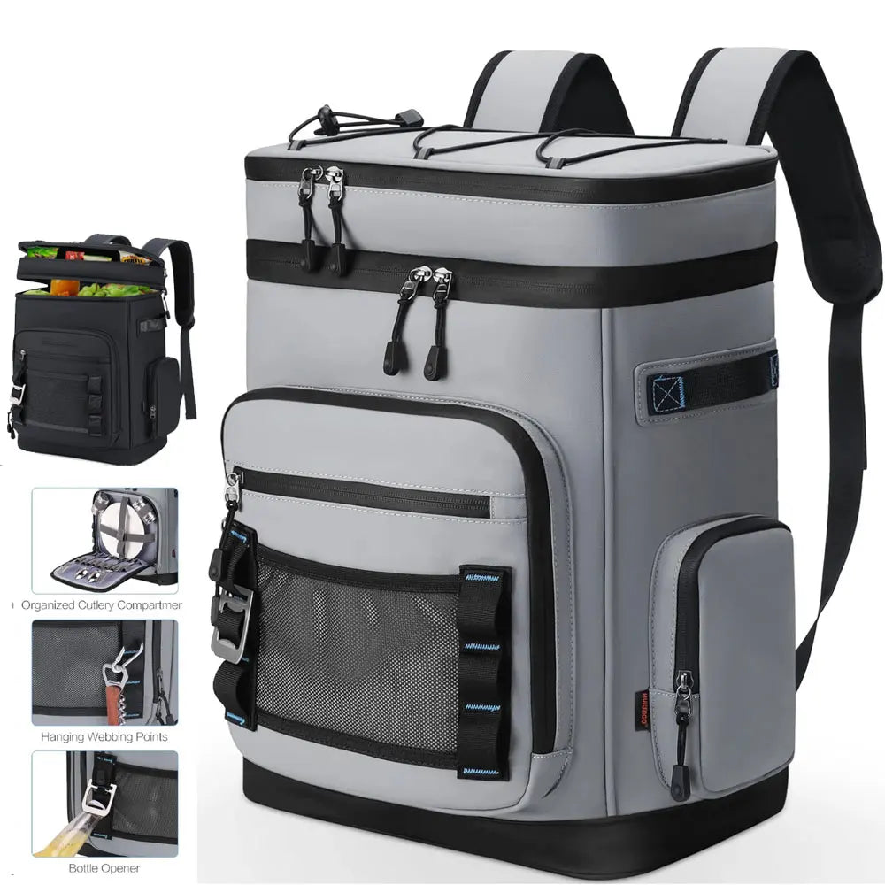 Black 30L insulated waterproof cooler backpack by Corporación Turística, featuring a spacious design with durable straps.