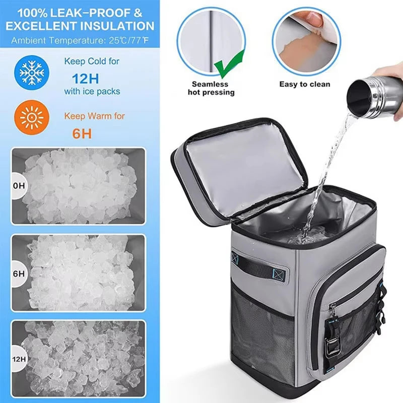 Black 30L insulated waterproof cooler backpack by Corporación Turística with ample space for outdoor adventures.