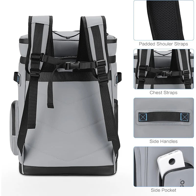 Black 30L insulated waterproof cooler backpack by Corporación Turística, ideal for outdoor and picnic use.