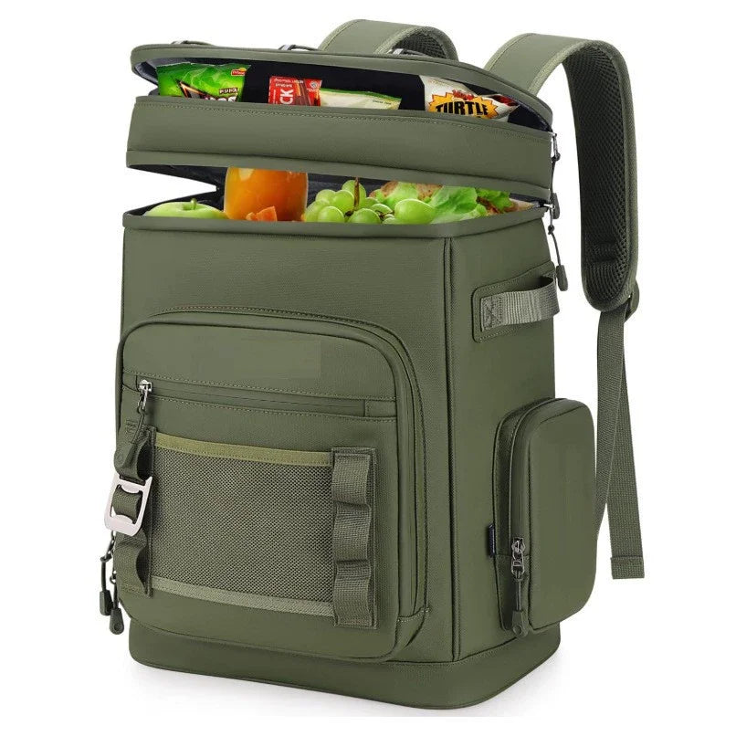 Black 30L insulated waterproof cooler backpack by Corporación Turística with adjustable straps and durable design.