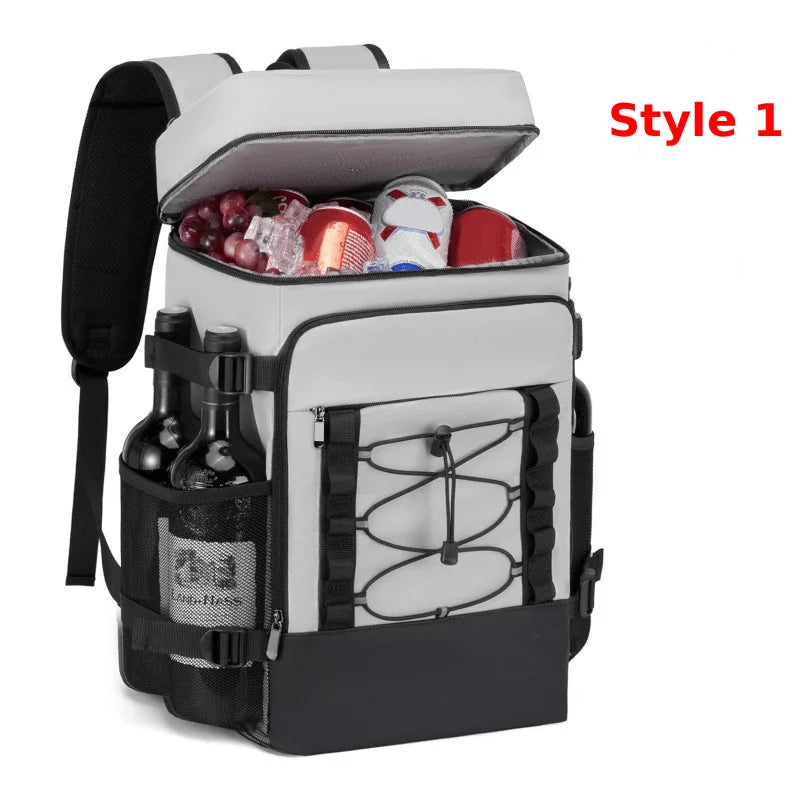 Black 30L waterproof insulated cooler backpack by Corporación Turística, designed for keeping beverages and food cold during outdoor activities.